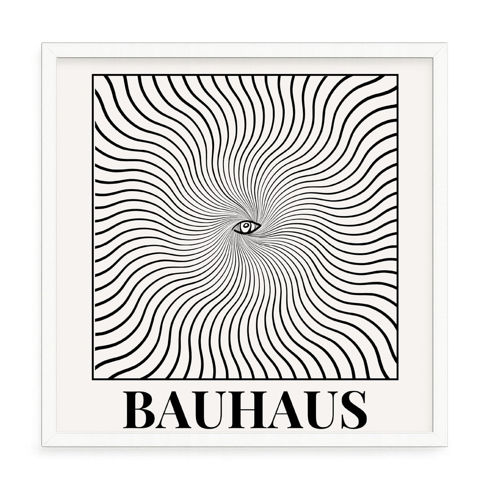 Bauhaus absztrakt fali kép – fúrásmentes, öntapadós képkeret, 20x20 cm - fehér keret