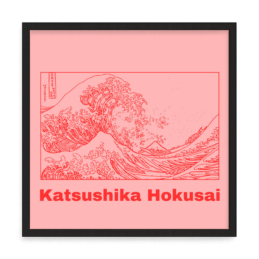 Hokusai hullámok – fúrásmentes, öntapadós képkeret, 20x20 cm - fekete keret