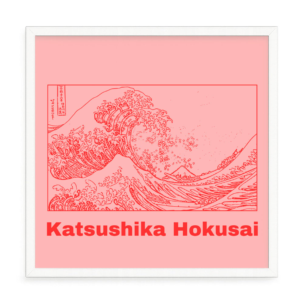 Hokusai hullámok – fúrásmentes, öntapadós képkeret, 20x20 cm - fehér keret