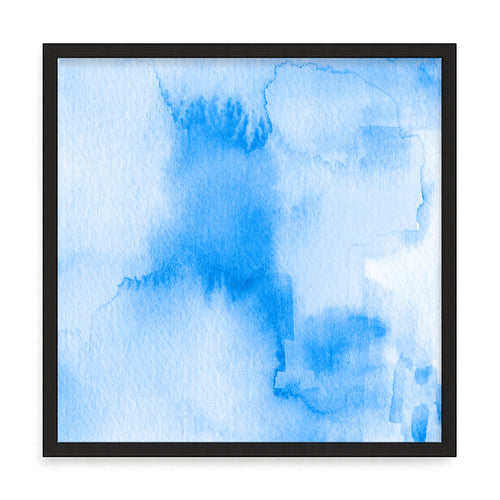 Absztrakt kék vízfestmény fali kép – fúrásmentes, öntapadós képkeret, 20x20 cm - fekete keret