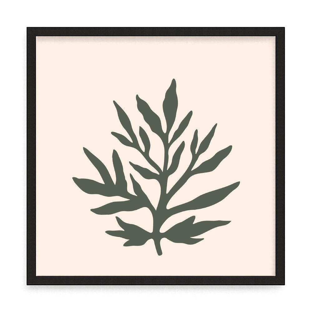 Levélminta fali kép – fúrásmentes, öntapadós képkeret, 20x20 cm - fekete keret