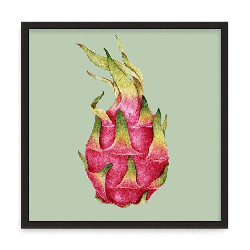 Sárkánygyümölcsös fali kép – fúrásmentes, öntapadós képkeret, 20x20 cm - fekete keret