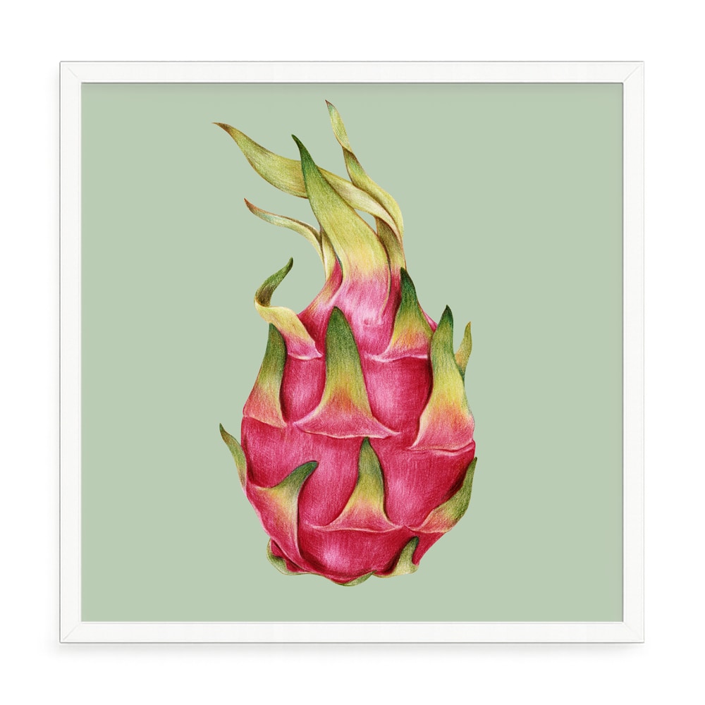 Sárkánygyümölcsös fali kép – fúrásmentes, öntapadós képkeret, 20x20 cm - fehér keret
