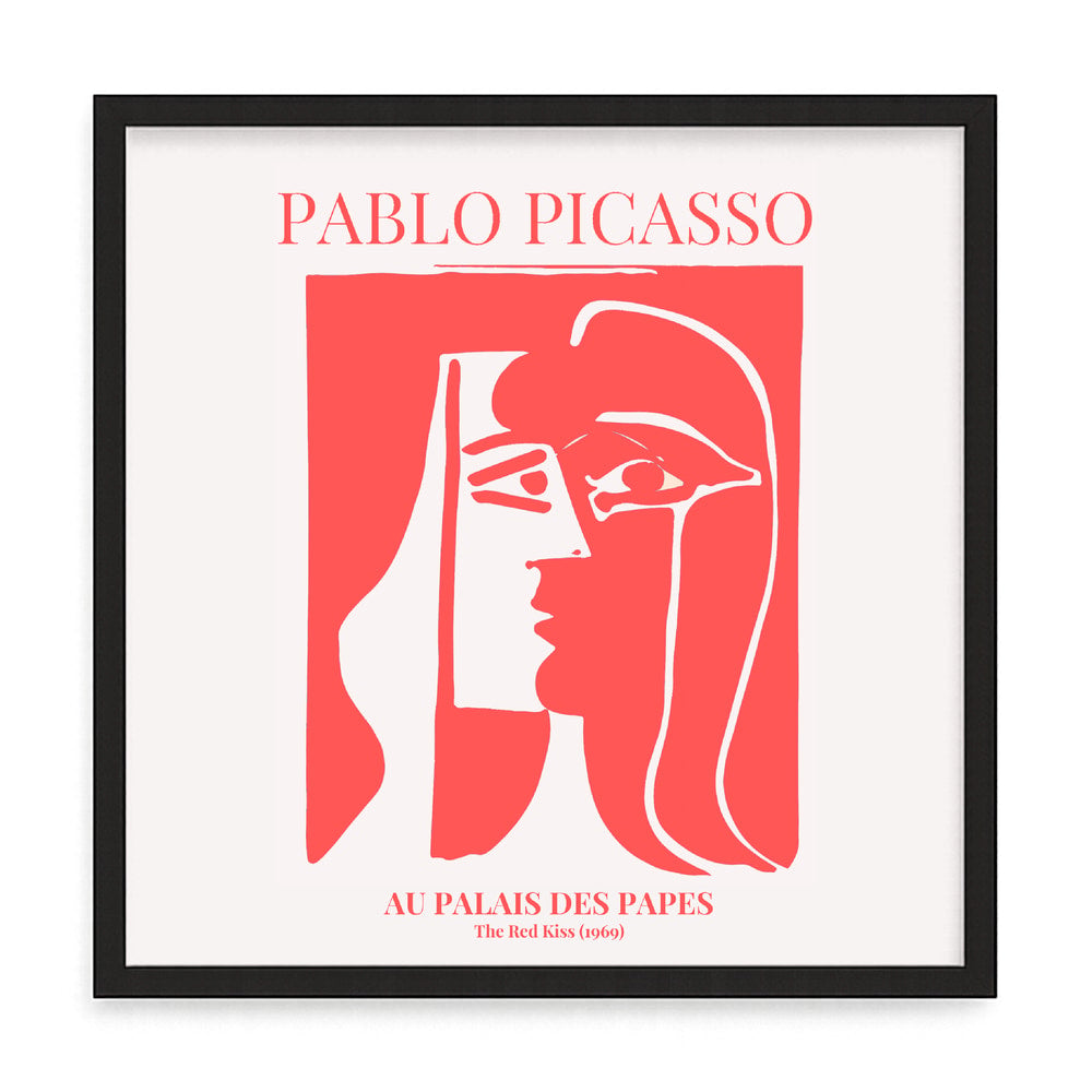 Pablo Picasso - The Red Kiss (1969) fali kép – fúrásmentes, öntapadós képkeret, 20x20 cm - fekete keret