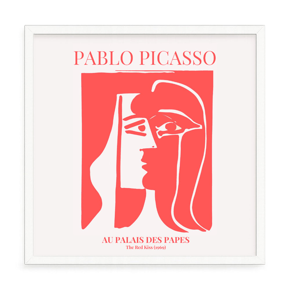 Pablo Picasso - The Red Kiss (1969) fali kép – fúrásmentes, öntapadós képkeret, 20x20 cm - fehér keret
