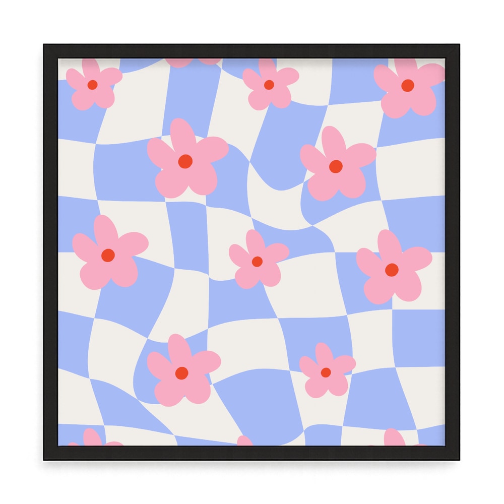 Virágos mintás fali kép – fúrásmentes, öntapadós képkeret, 20x20 cm - fekete keret