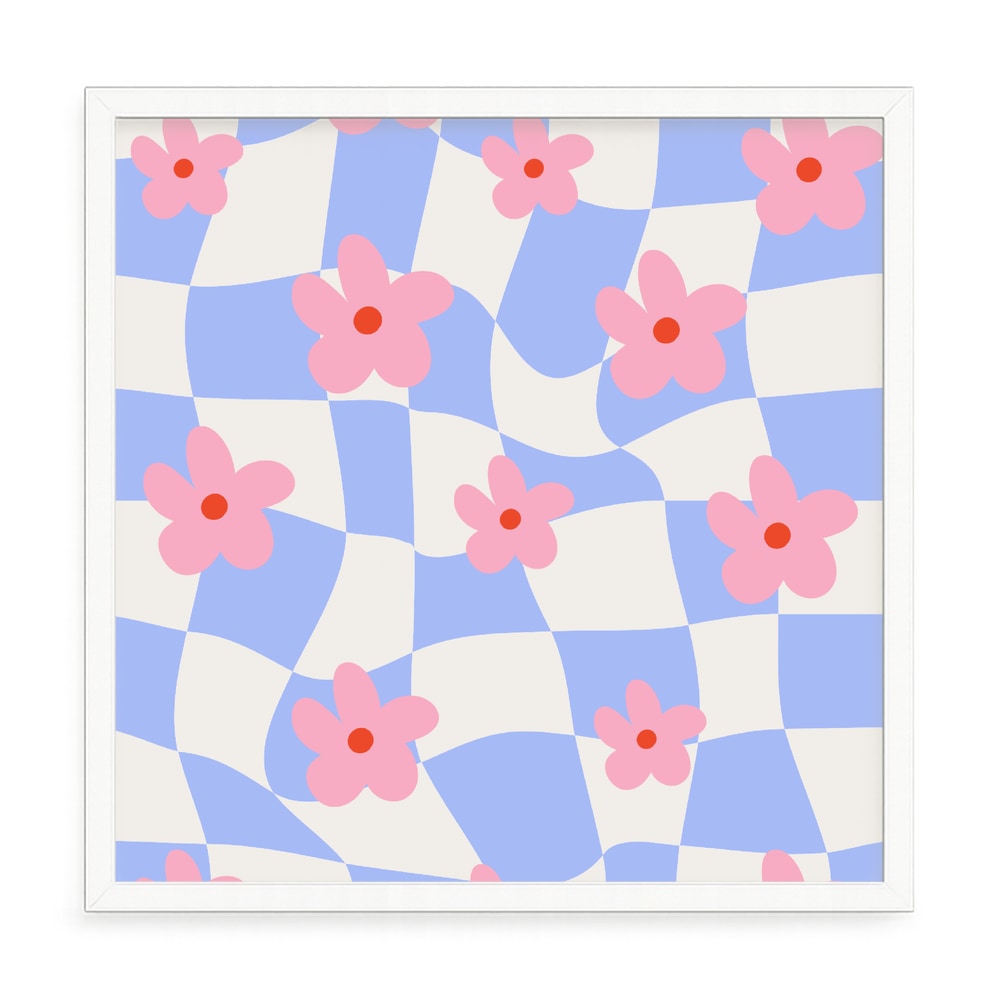 Virágos mintás fali kép – fúrásmentes, öntapadós képkeret, 20x20 cm - fehér keret