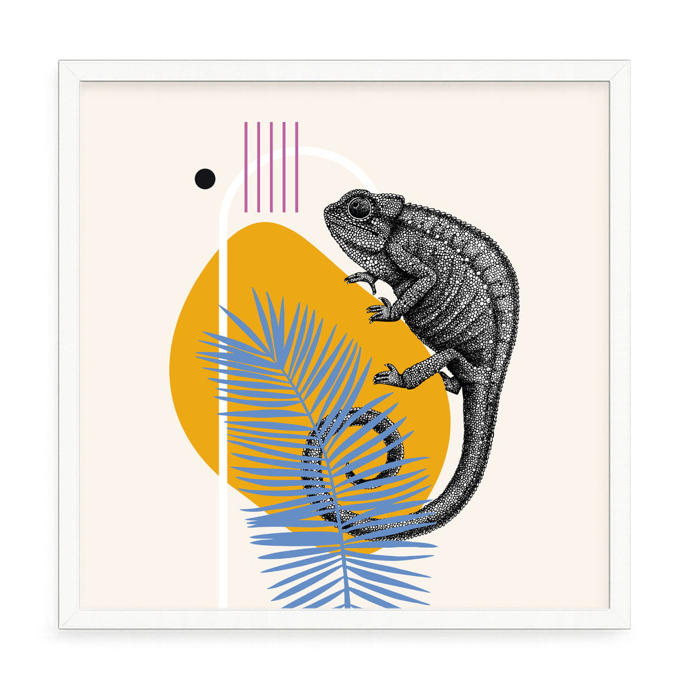 Geckós fali kép – fúrásmentes, öntapadós képkeret, 20x20 cm - fehér keret