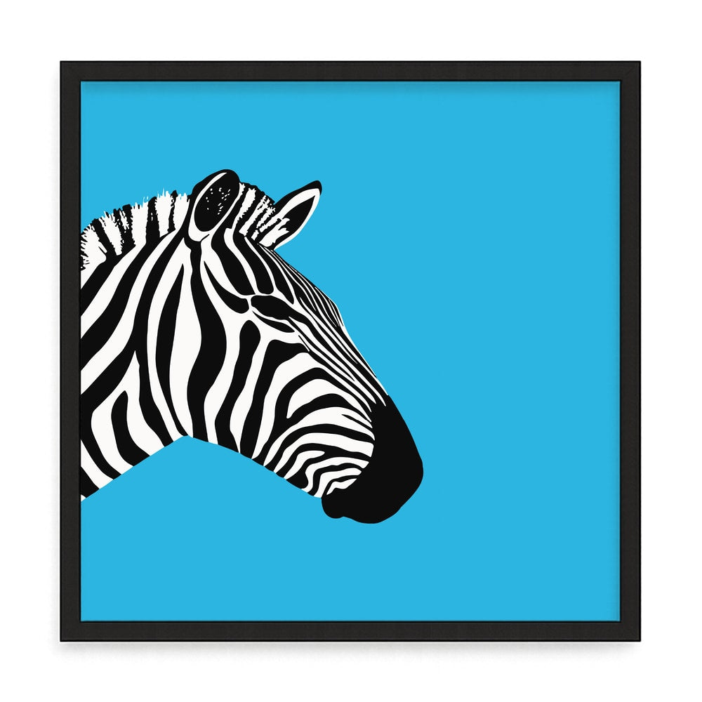 Zebra motívum fali kép – fúrásmentes, öntapadós képkeret, 20x20 cm - fekete keret