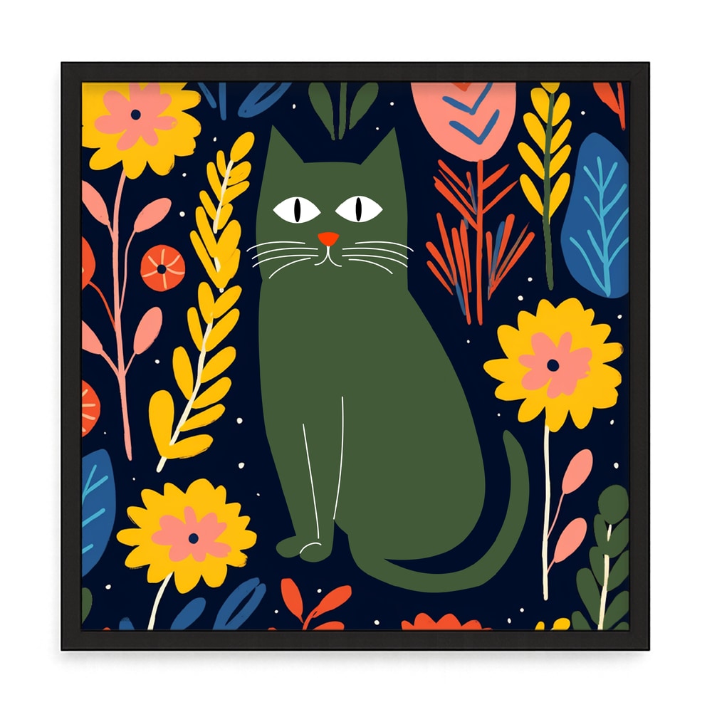 Cicás virágos fali kép – fúrásmentes, öntapadós képkeret, 20x20 cm - fekete keret