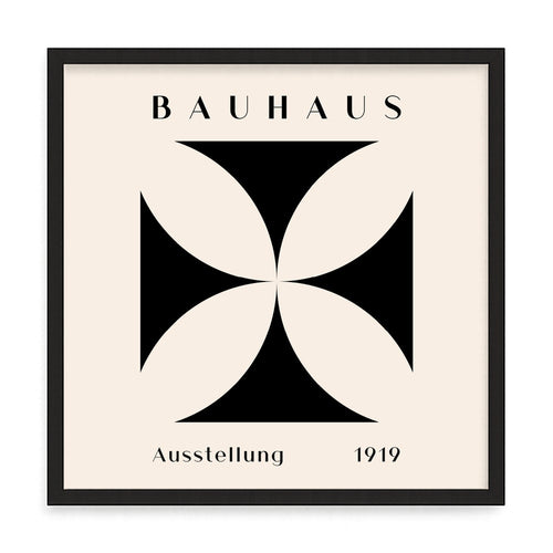 Bauhaus kiállítás fali kép – fúrásmentes, öntapadós képkeret, 20x20 cm - fekete keret