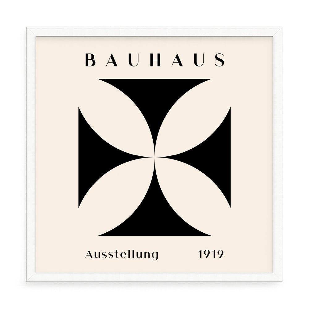 Bauhaus kiállítás fali kép – fúrásmentes, öntapadós képkeret, 20x20 cm - fehér keret