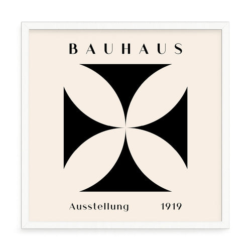 Bauhaus kiállítás fali kép – fúrásmentes, öntapadós képkeret, 20x20 cm - fehér keret
