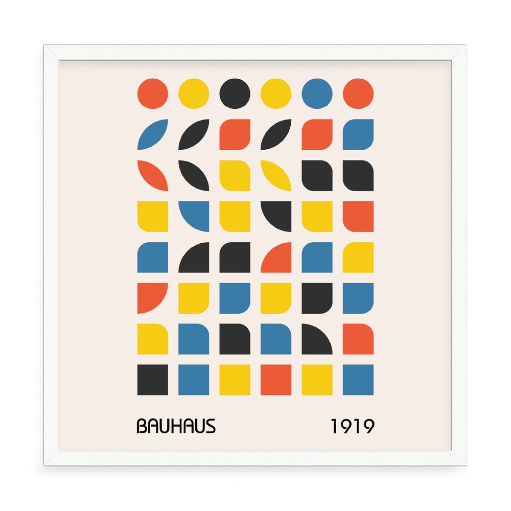 Bauhaus stílusú absztrakt fali kép – fúrásmentes, öntapadós képkeret, 20x20 cm - fehér keret