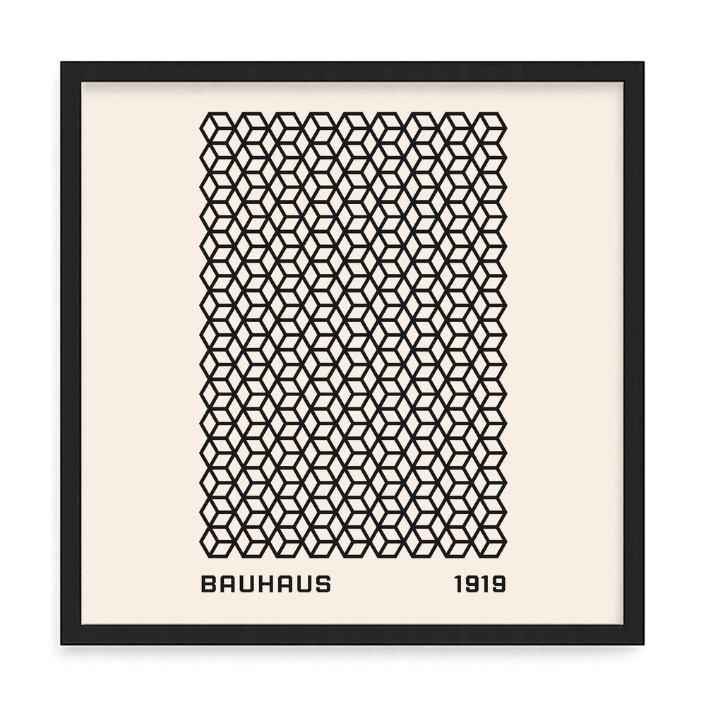 Bauhaus mintás fali kép – fúrásmentes, öntapadós képkeret, 20x20 cm - fekete keret