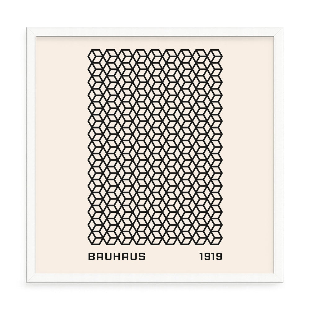 Bauhaus mintás fali kép – fúrásmentes, öntapadós képkeret, 20x20 cm - fehér keret