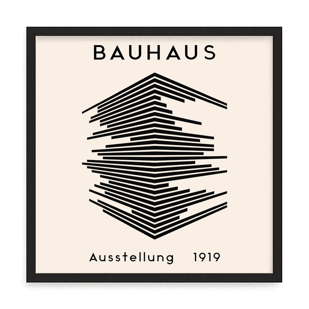 Bauhaus dizájn fali kép – fúrásmentes, öntapadós képkeret, 20x20 cm - fekete keret