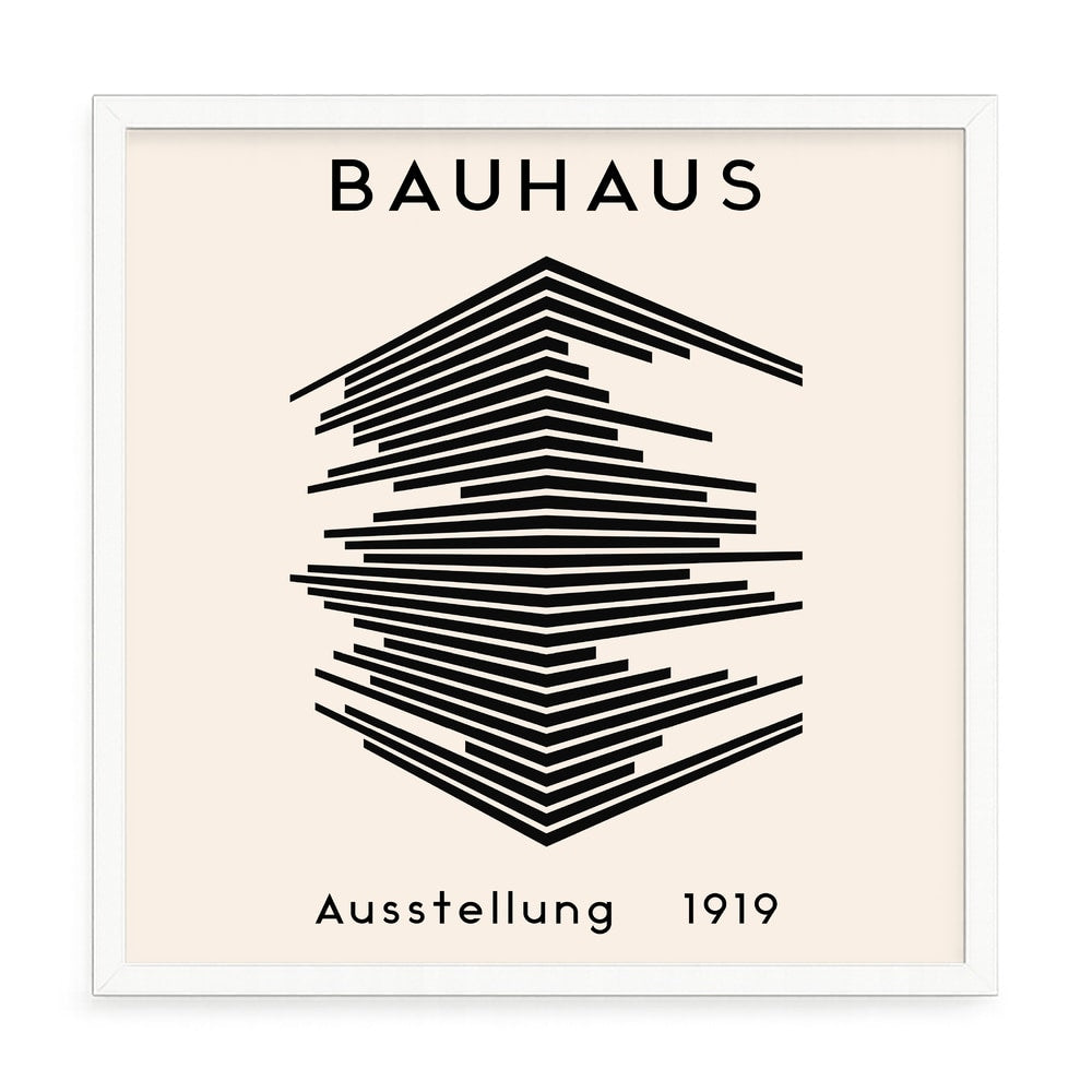 Bauhaus dizájn fali kép – fúrásmentes, öntapadós képkeret, 20x20 cm - fehér keret