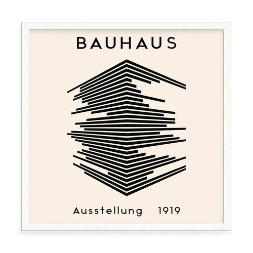 Bauhaus dizájn fali kép – fúrásmentes, öntapadós képkeret, 20x20 cm - fehér keret