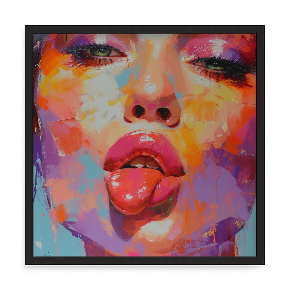Absztrakt arcú fali kép – fúrásmentes, öntapadós képkeret, 20x20 cm - fekete keret