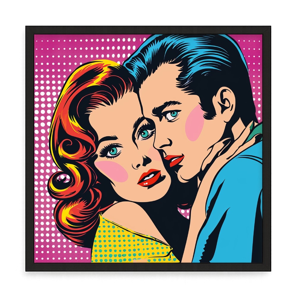 Retro pop art fali kép – fúrásmentes, öntapadós képkeret, 20x20 cm - fekete keret