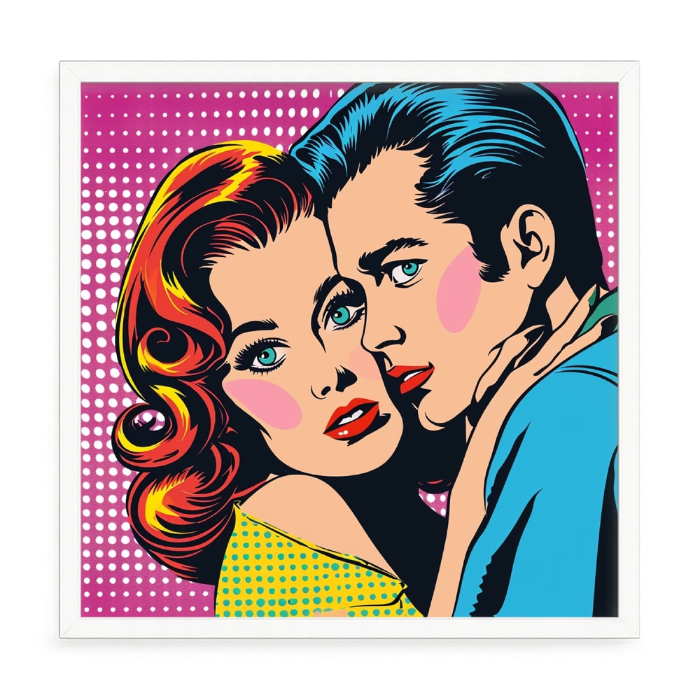 Retro pop art fali kép – fúrásmentes, öntapadós képkeret, 20x20 cm - fehér keret