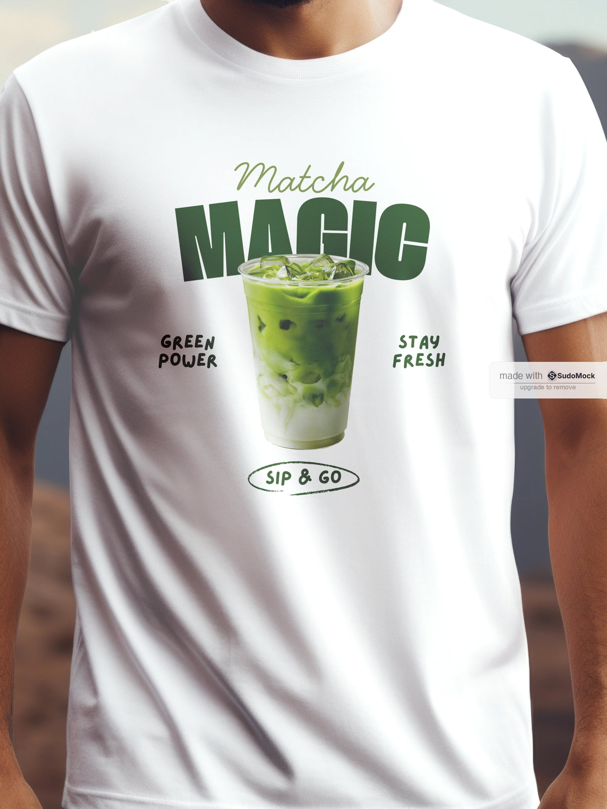 Matcha Magic fehér színű pamut póló – frissítő matcha grafika – férfi póló, unisex póló, magyar minta, vicces póló