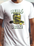Helló Ubik! fehér színű prémium pamut póló – vicces uborkás design – férfi póló, unisex póló, magyar minta, vicces póló