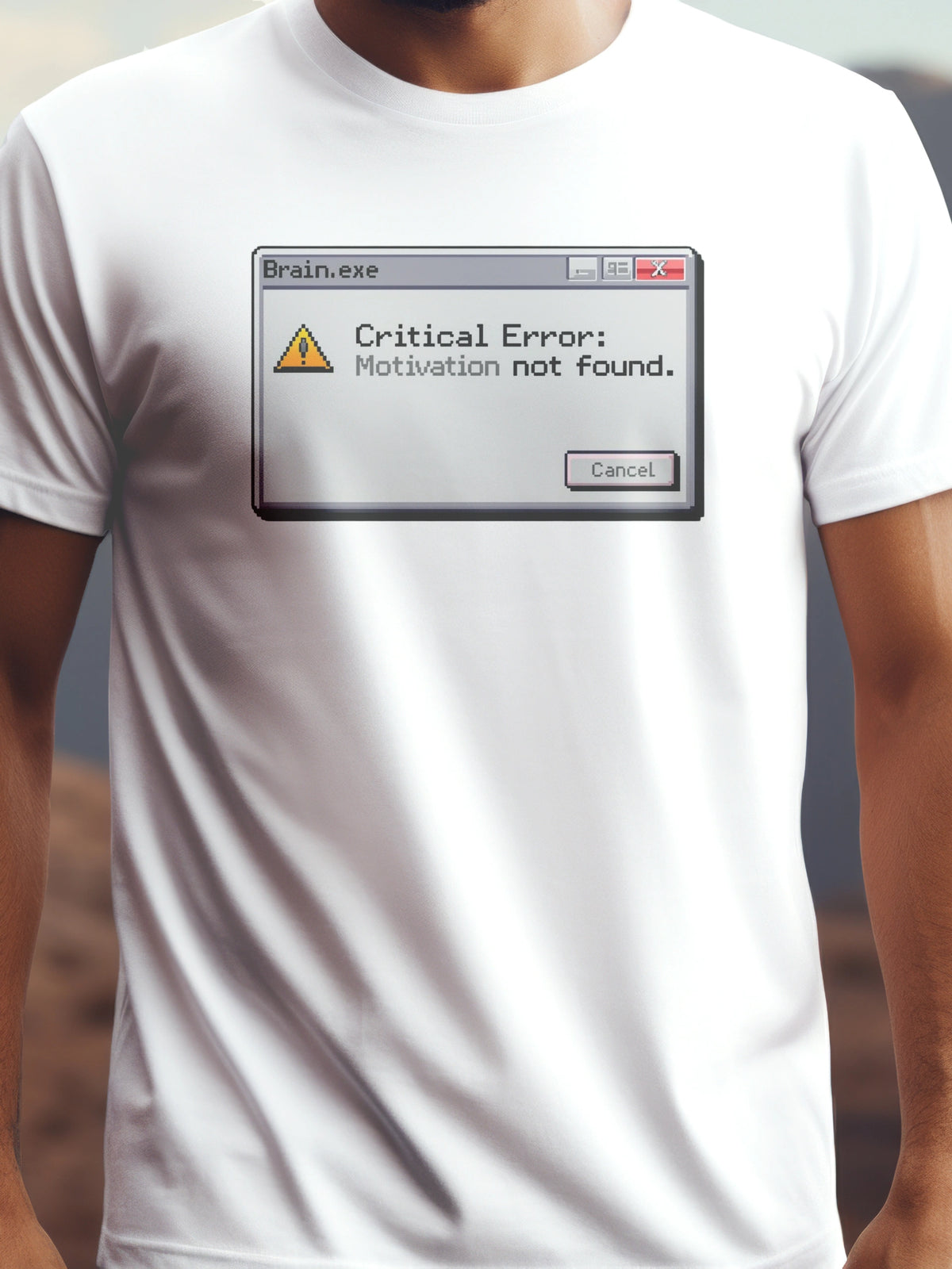 Critical Error: Motivation not found. fehér színű prémium pamut póló – vicces informatikai grafika – férfi póló, unisex póló, magyar minta, vicces póló