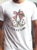 Lucky Girl prémium pamut póló – játékos dobókockák és szív grafikával – fehér férfi póló, unisex póló, magyar minta, vicces póló