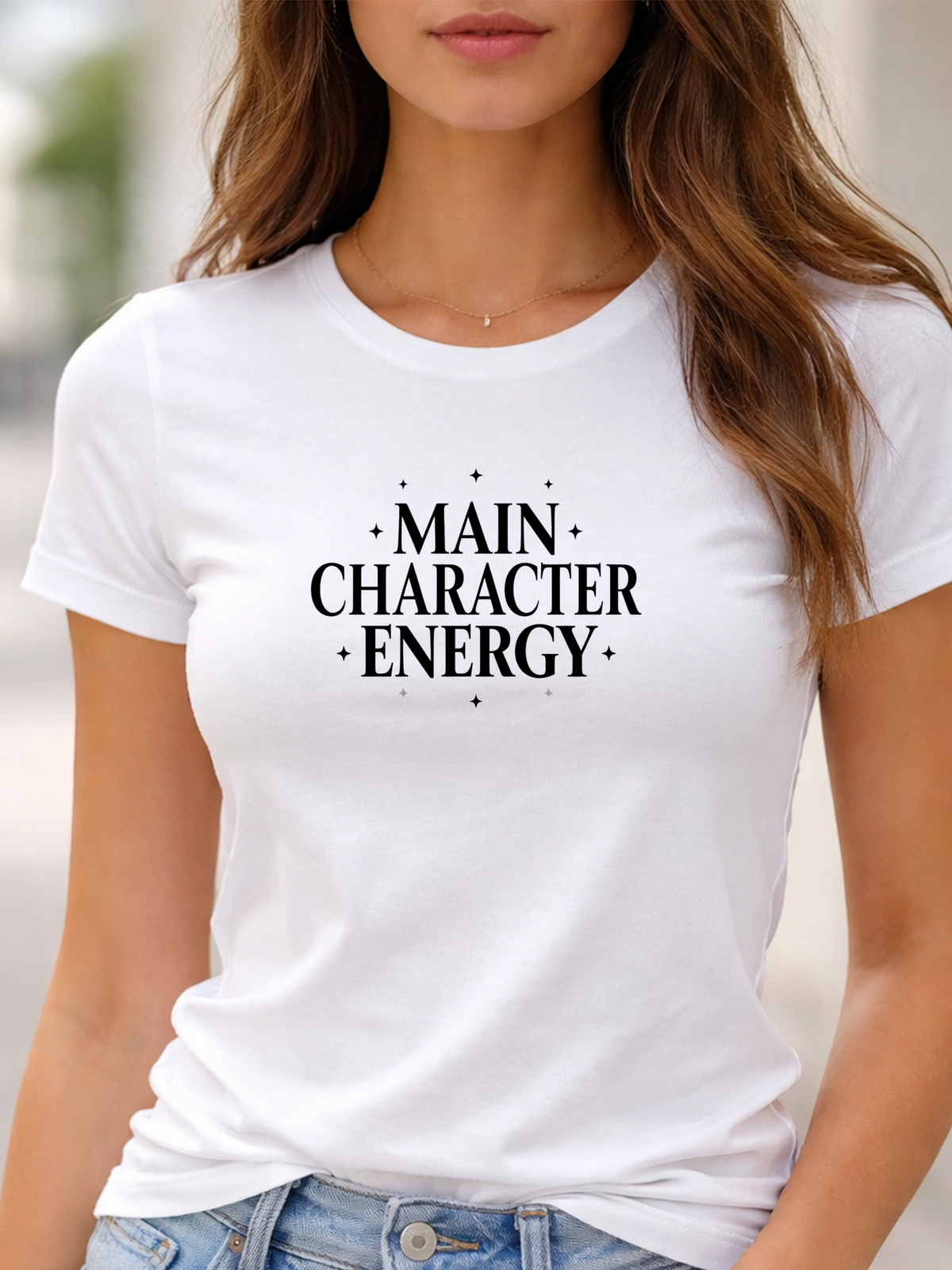 Főszereplő energia prémium pamut póló – stílusos felirat – fehér testhezálló női póló, magyar minta