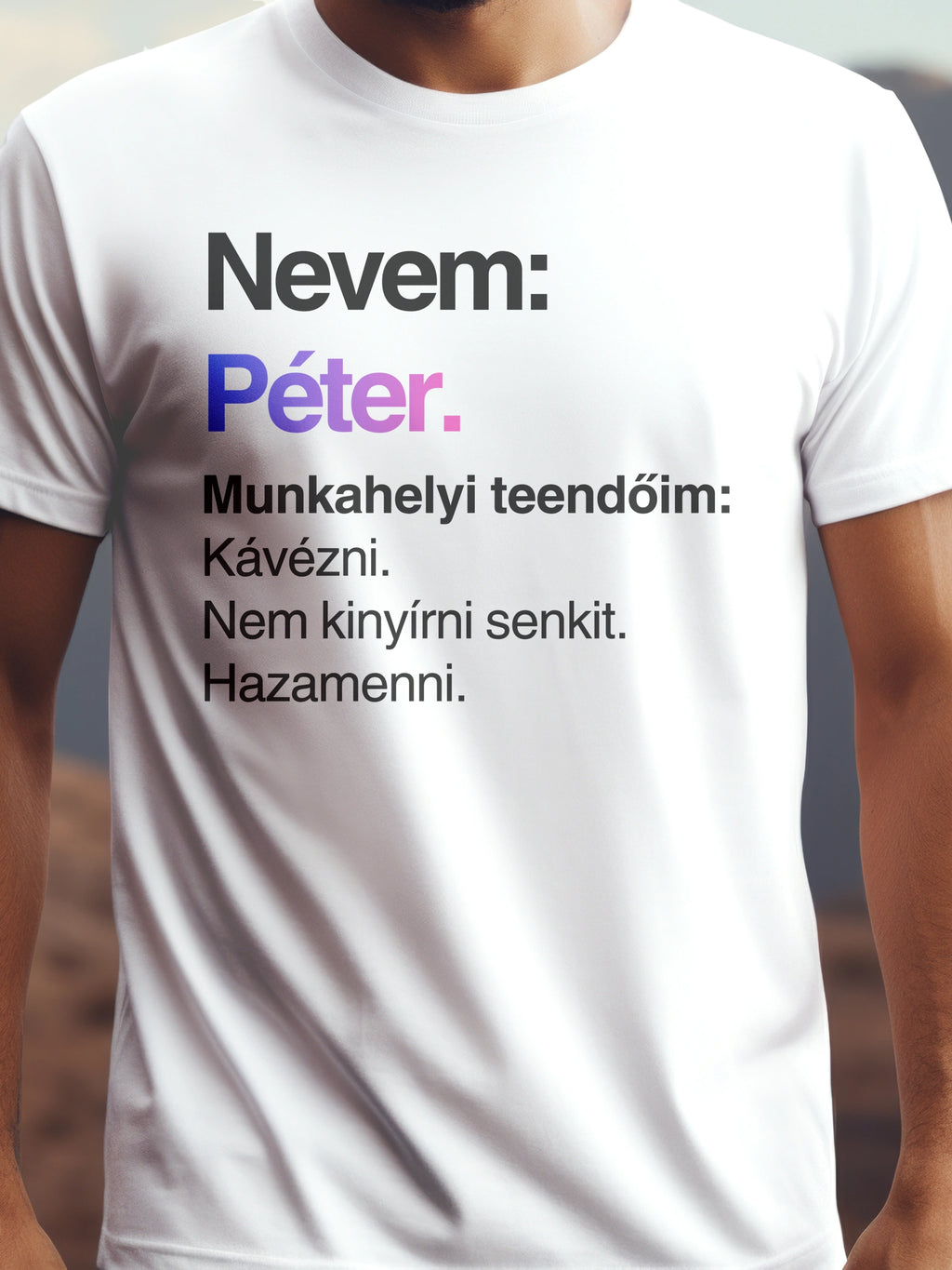 Péter. fehér színű prémium pamut póló – névre szóló design – férfi póló, unisex póló, magyar minta, vicces póló