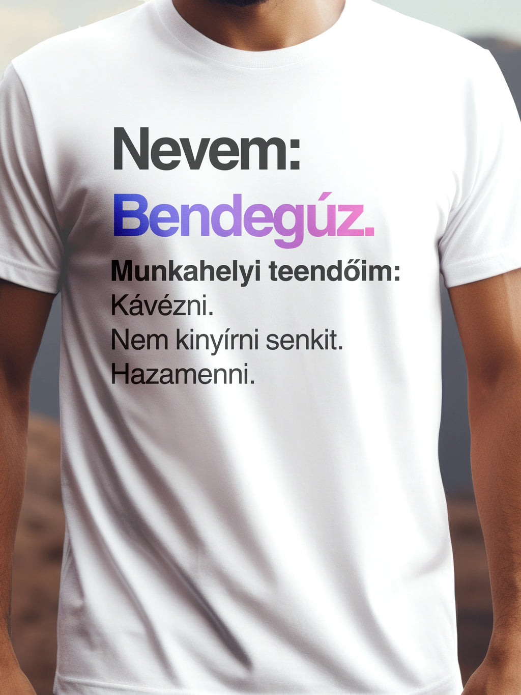 Bendegúz fehér színű prémium pamut póló – névre szóló póló – férfi póló, unisex póló, magyar minta, vicces póló