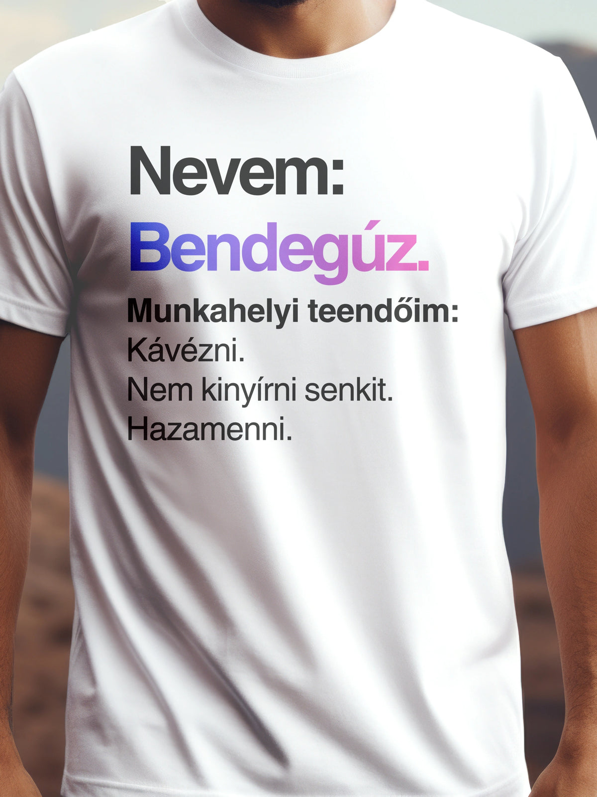 Bendegúz fehér színű prémium pamut póló – névre szóló póló – férfi póló, unisex póló, magyar minta, vicces póló