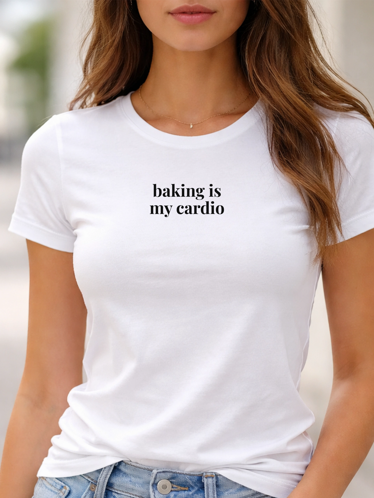 Baking is my cardio fehér színű prémium pamut póló – vicces sütős grafika – női póló, magyar minta, vicces póló