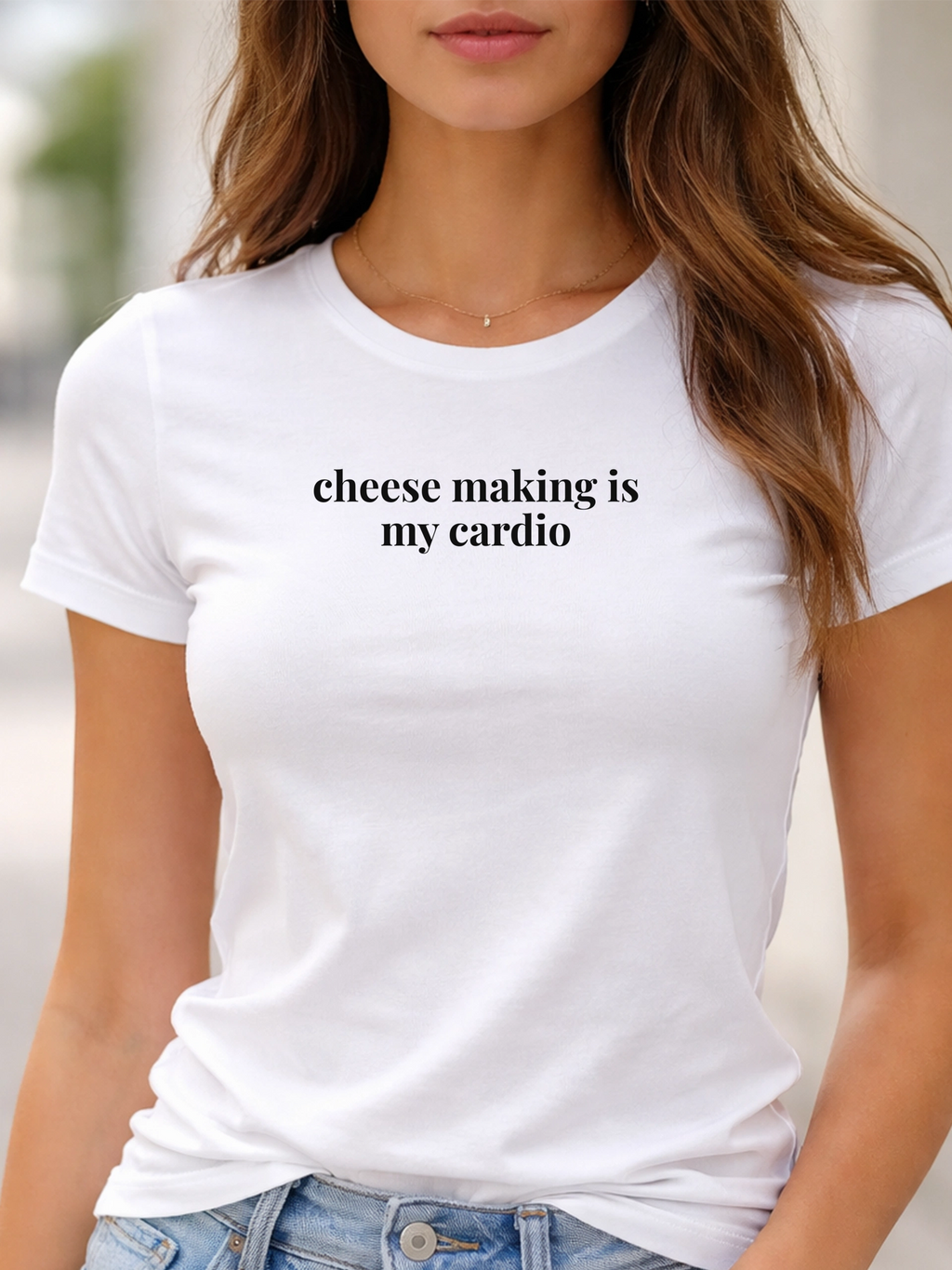 Cheese making is my cardio fehér színű prémium pamut póló – vicces sajtkészítő grafika – női póló, magyar minta, vicces póló