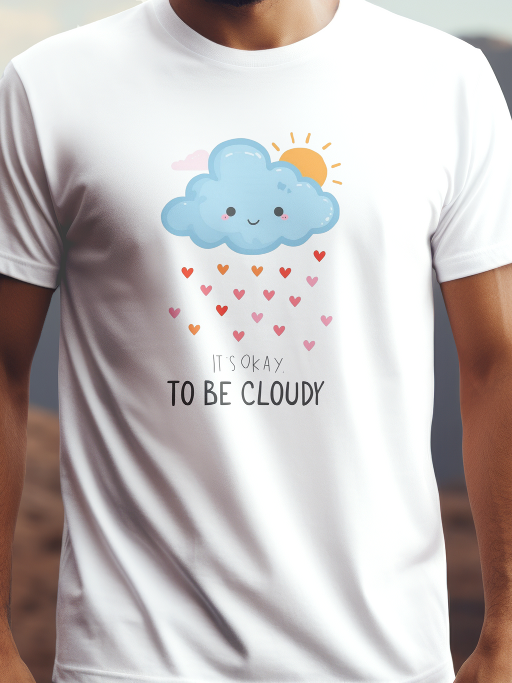 It's okay to be cloudy fehér színű prémium pamut póló – aranyos felhős grafika – férfi póló, unisex póló, magyar minta, vicces póló