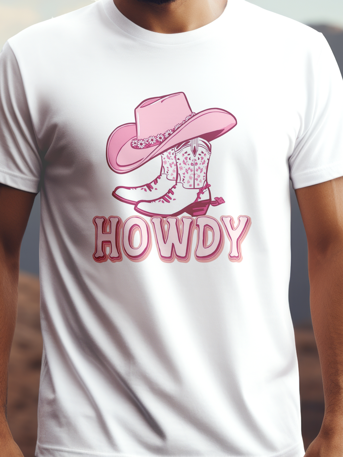 Howdy prémium pamut póló – játékos cowboy design – fehér férfi póló, unisex póló, magyar minta, vicces póló