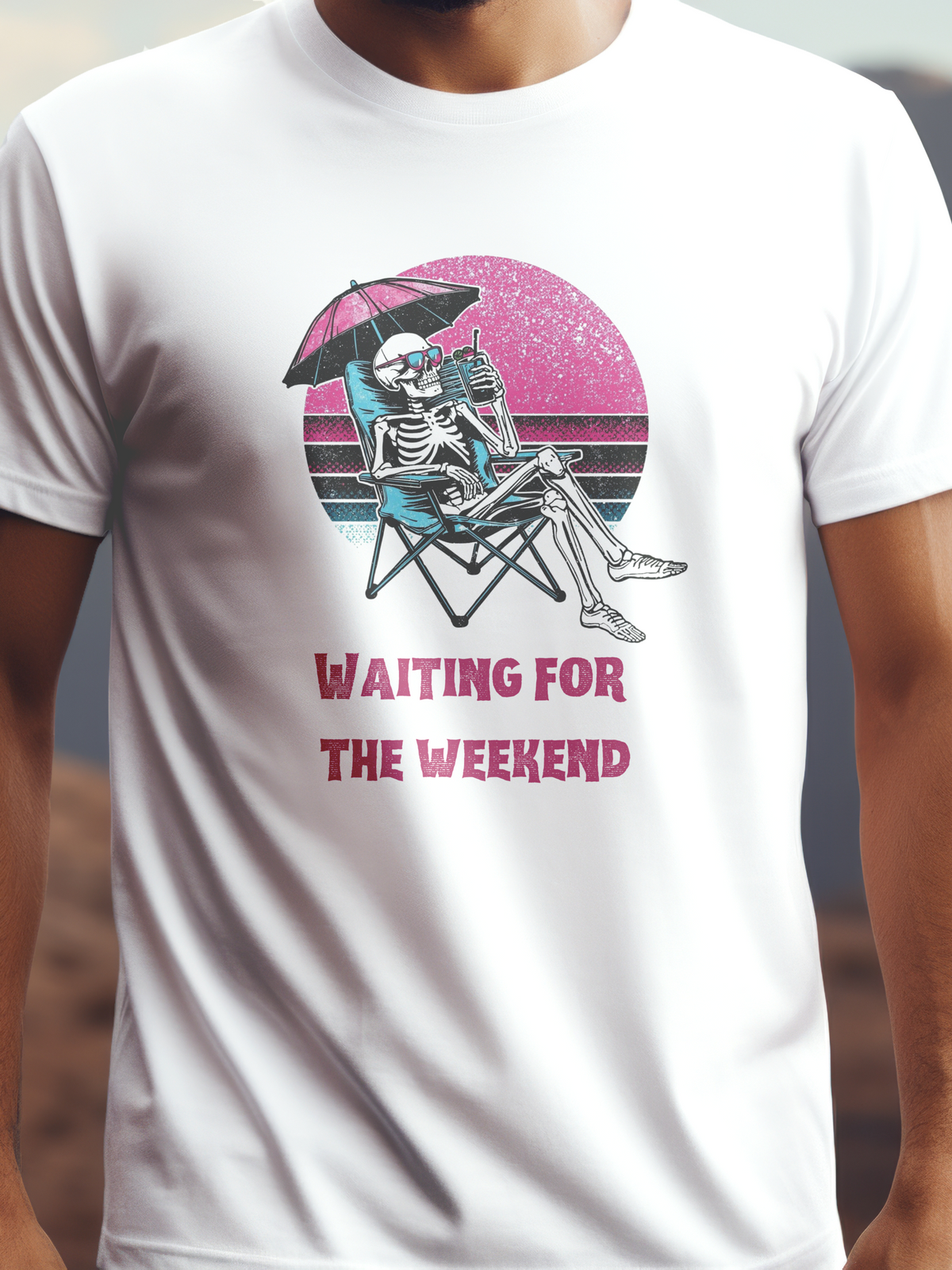 Waiting for the Weekend fehér színű prémium pamut póló – lazítós, nyári hangulatú grafika – férfi póló, unisex póló, magyar minta, vicces póló