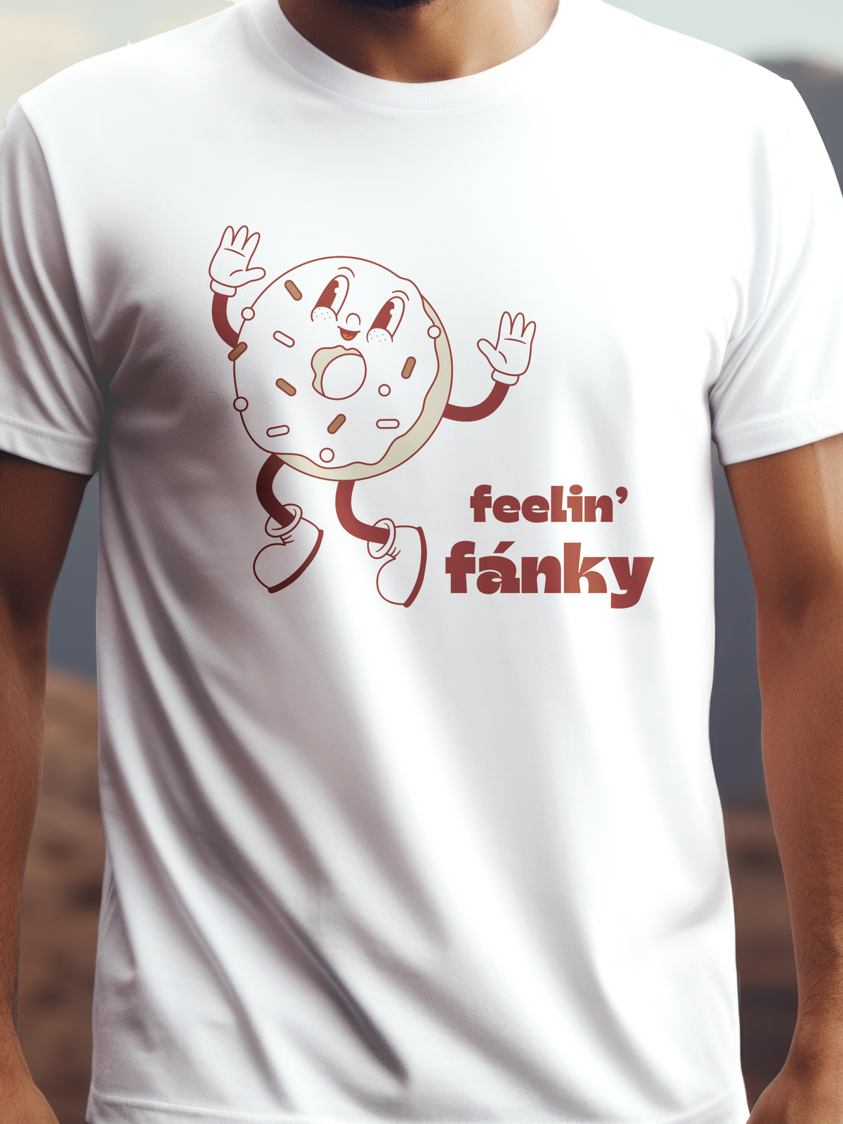 feelín' fánky prémium pamut póló – vidám donuts figura – fehér férfi póló, unisex póló, magyar minta, vicces póló