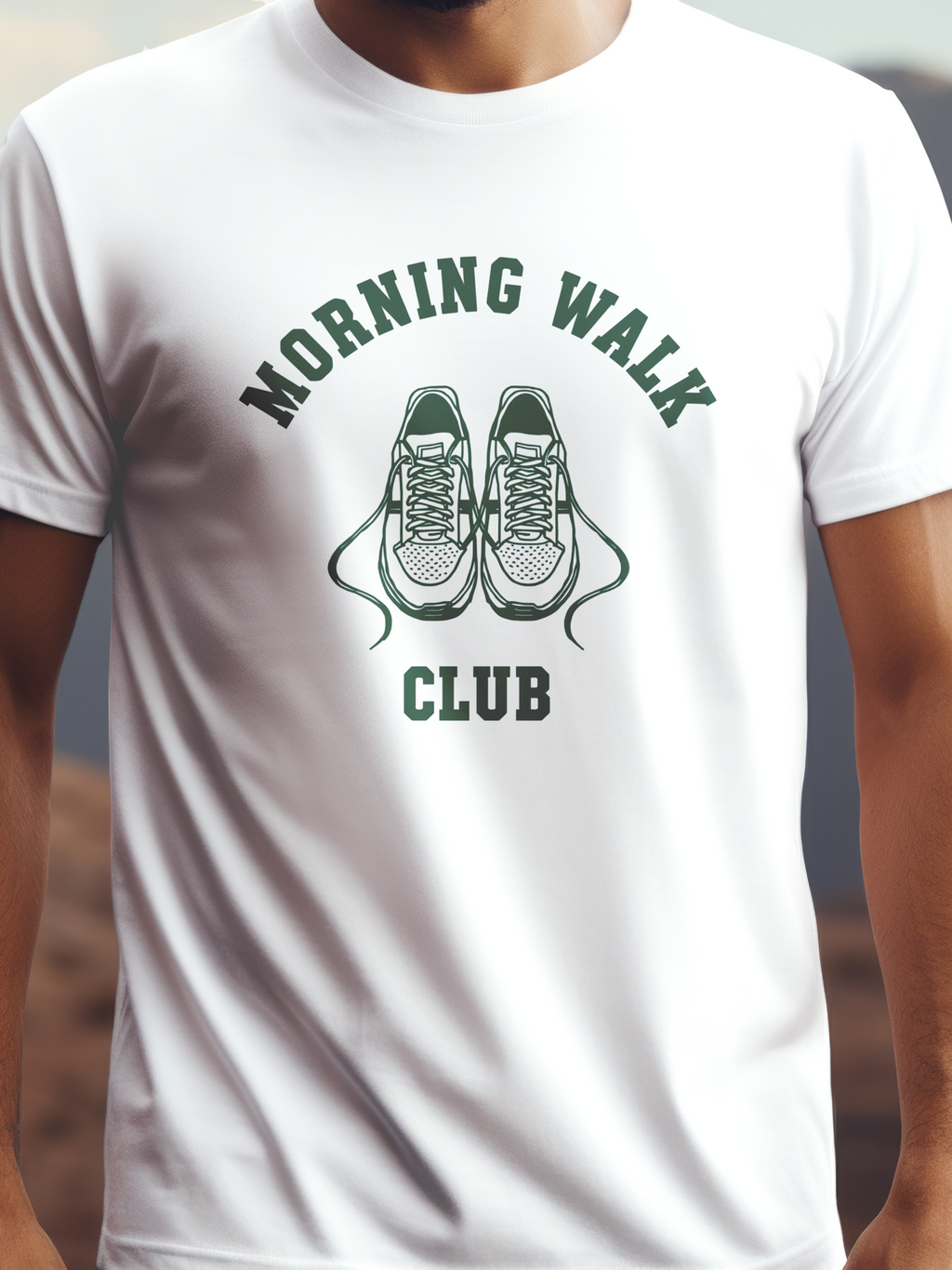 Morning Walk prémium pamut póló – sportos grafika – fehér férfi póló, unisex póló, magyar minta, vicces póló