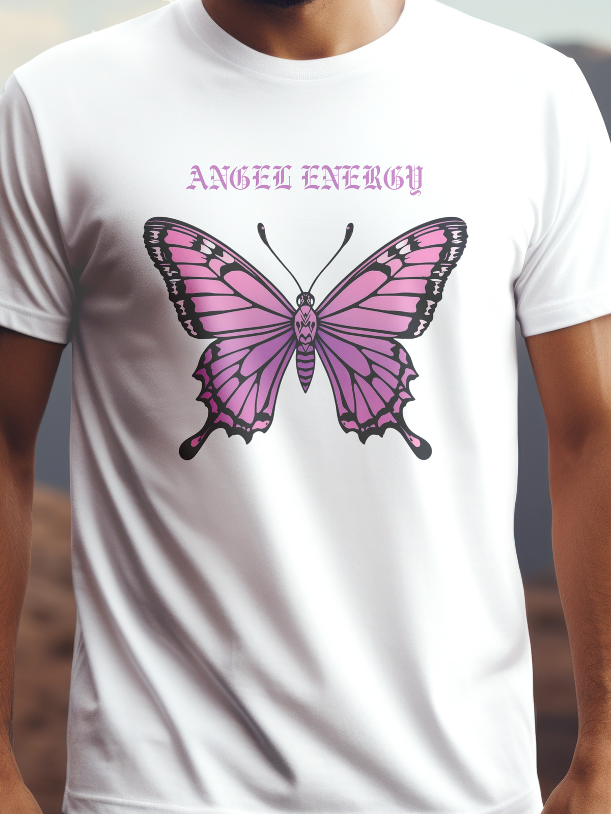 ANGEL ENERGY fehér színű prémium pamut póló – színes lepke design – férfi póló, unisex póló, magyar minta, vicces póló