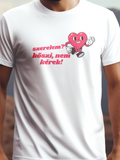 szerelem? köszi, nem kérek! fehér színű prémium pamut póló – vicces szív grafika – férfi póló, unisex póló, magyar minta, vicces póló