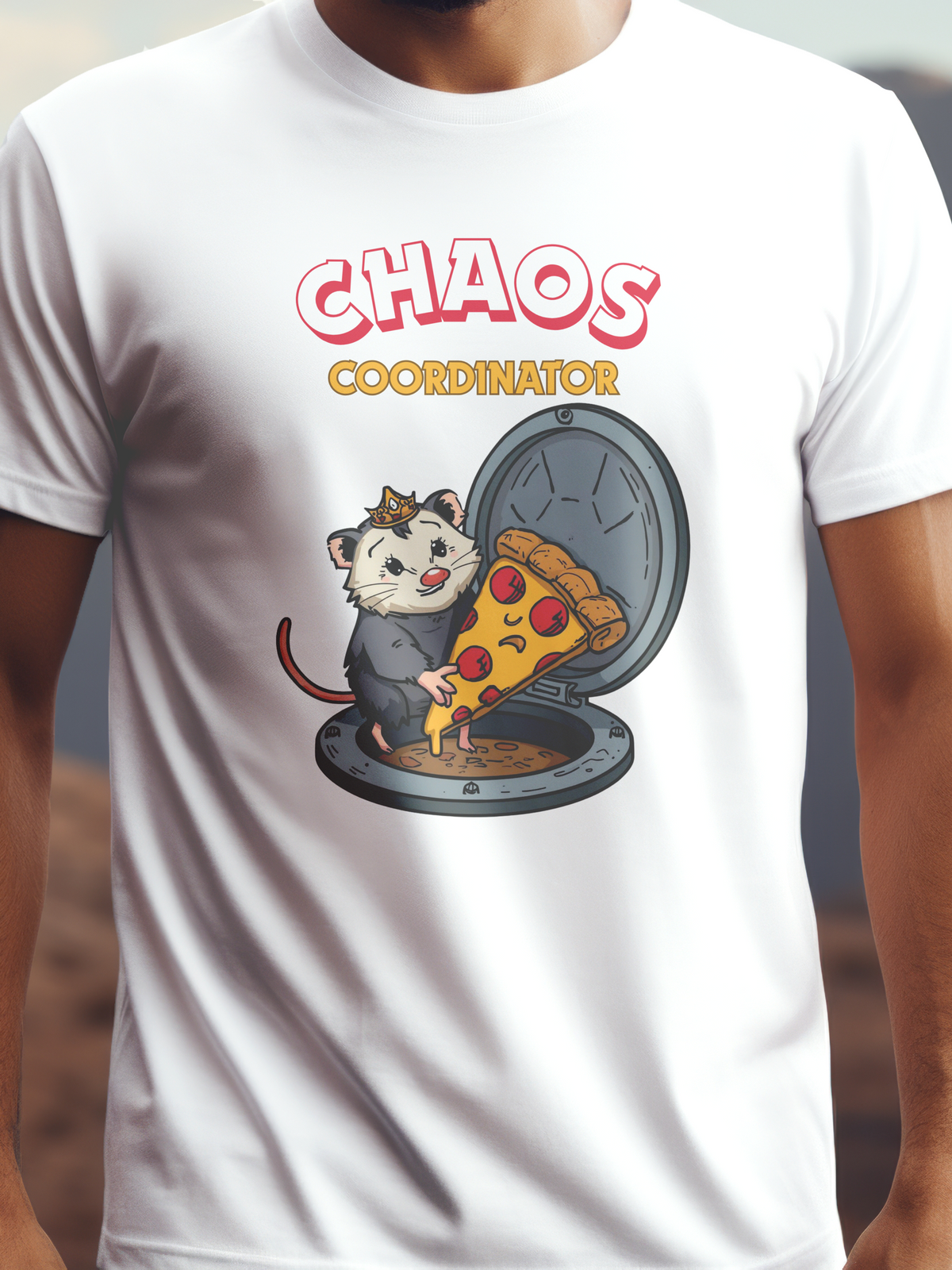 CHAOX COORDINATOR prémium pamut póló – vicces grafikus design egy cuki állattal – fehér férfi póló, unisex póló, magyar minta, vicces póló