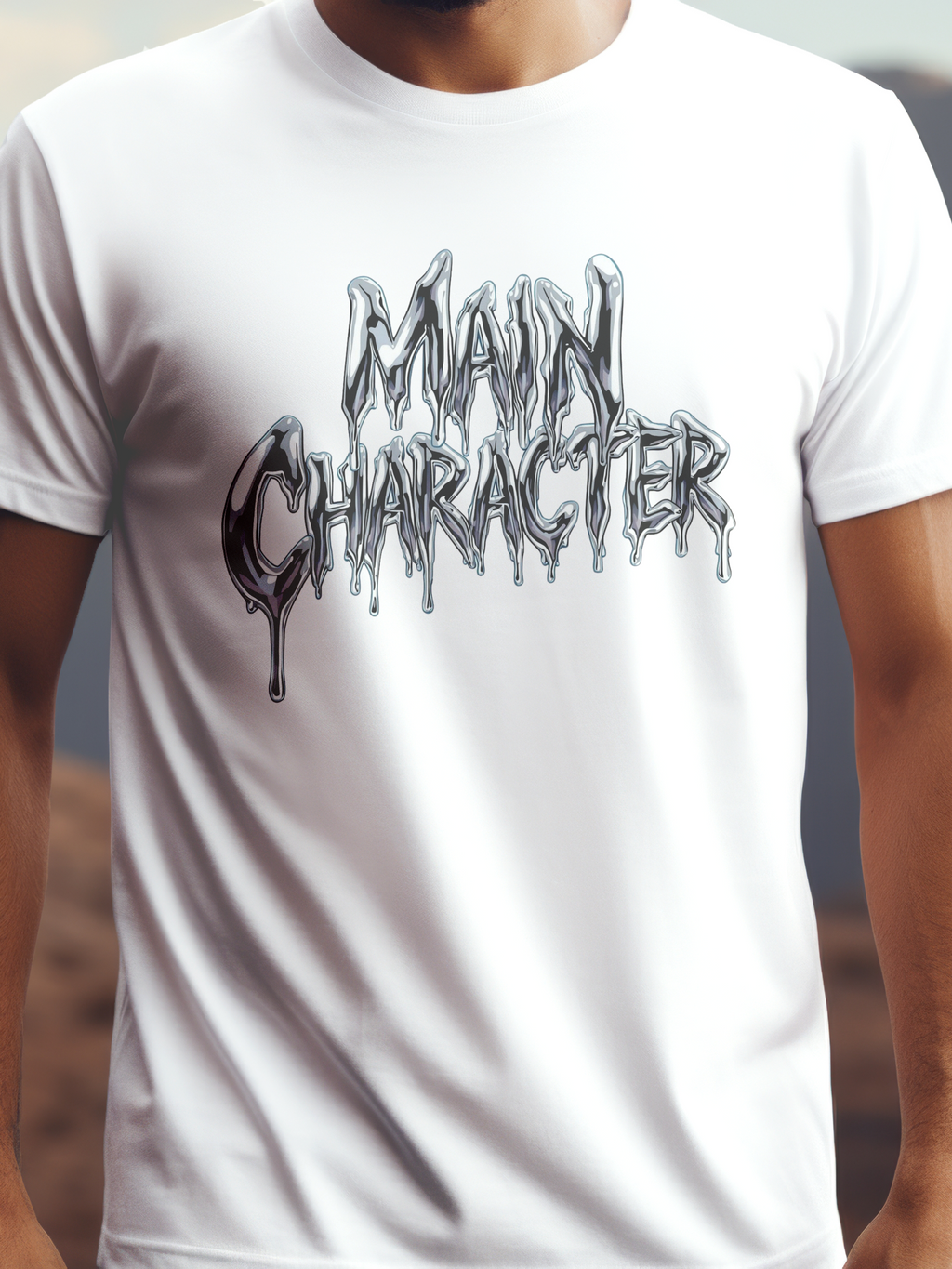MAIN CHARACTER fehér színű prémium pamut póló – modern grafikai design – férfi póló, unisex póló, magyar minta, vicces póló