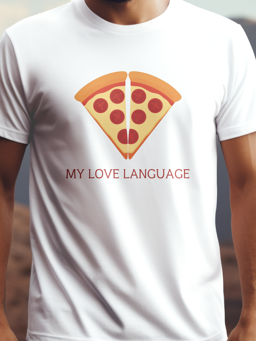 My Love Language prémium pamut póló – pizzás grafika – fehér férfi póló, unisex póló, magyar minta, vicces póló