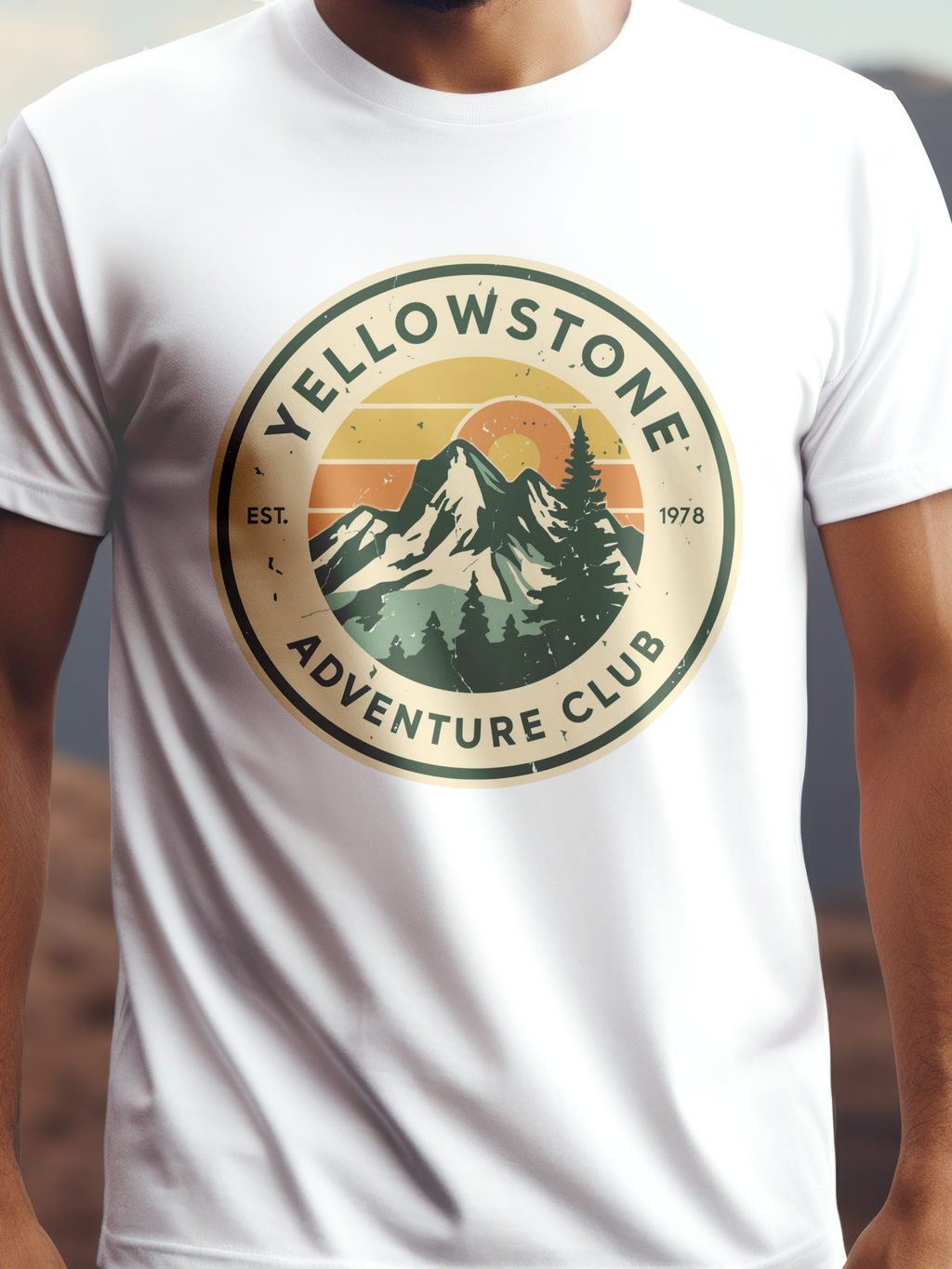 Yellowstone Adventure Club prémium pamut póló – kalandos grafika – fehér férfi póló, unisex póló, magyar minta, vicces póló