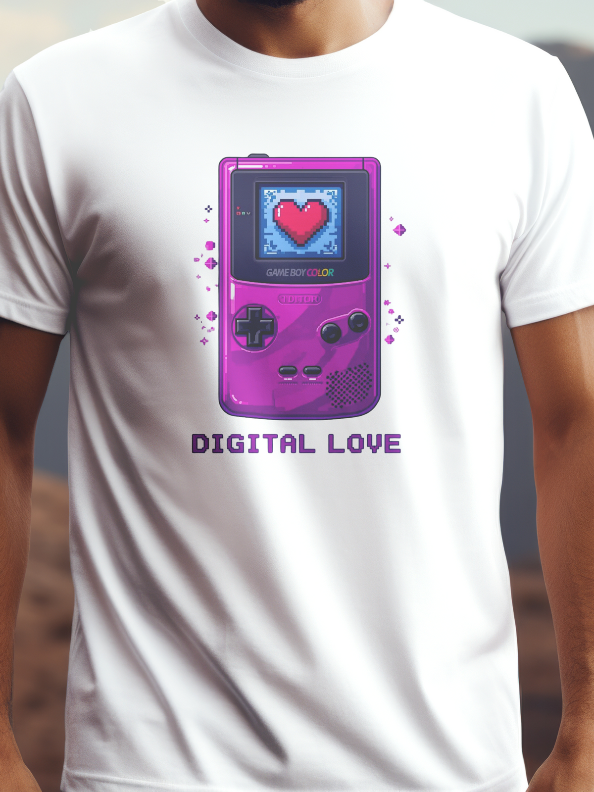 Digital Love fehér színű prémium pamut póló – retro videojáték grafika – férfi póló, unisex póló, magyar minta, vicces póló