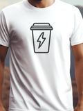 Energia ital prémium pamut póló – stílusos kávés grafika – fehér férfi póló, unisex póló, magyar minta, vicces póló