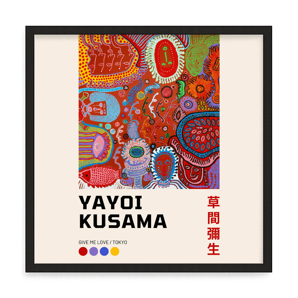 Yayoi Kusama: Give Me Love / Tokyo – fúrásmentes, öntapadós képkeret, 20x20 cm - fekete keret